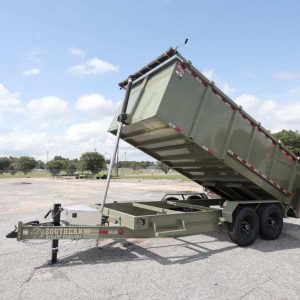 SUT 7' x 16' "TRD REGULAR DUAL RAM LIFT" Tandem Axle Dump Trailer w/44" High Sides/Dbl Rear Swing Doors/Ramps (14k GVWR)